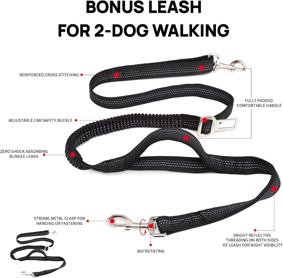 Dual 4-in-1 Waist Leash for Dog Walking | Hands Free Running Leash for Medium Large Dog that Pull | Training,Hiking,Jogging,Camping,Travel