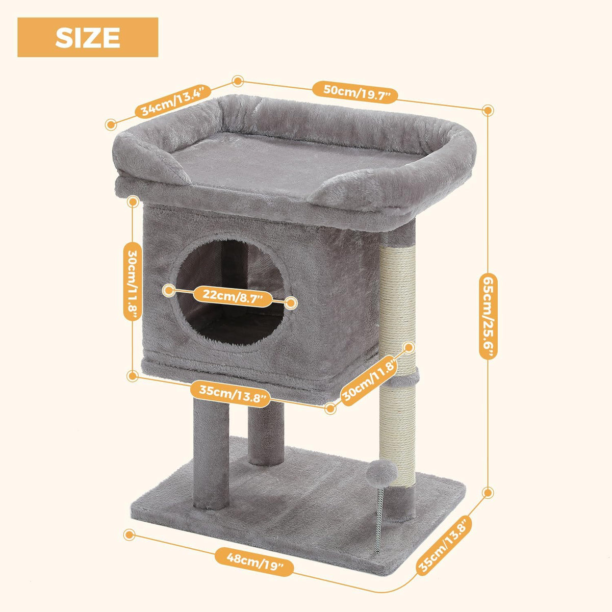 PAWZ Road 26" Cat Tree for Indoor Cats, Small Tower with 19X13”Bed