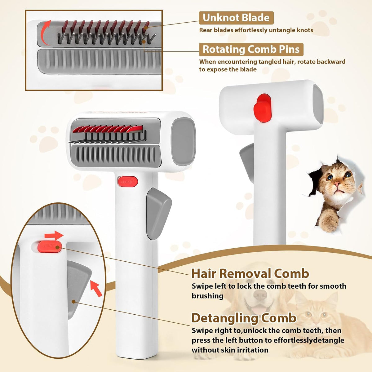 Deshedding Brush for Cats, Cat Dematting Tool, Cat Brush for Matted Fur