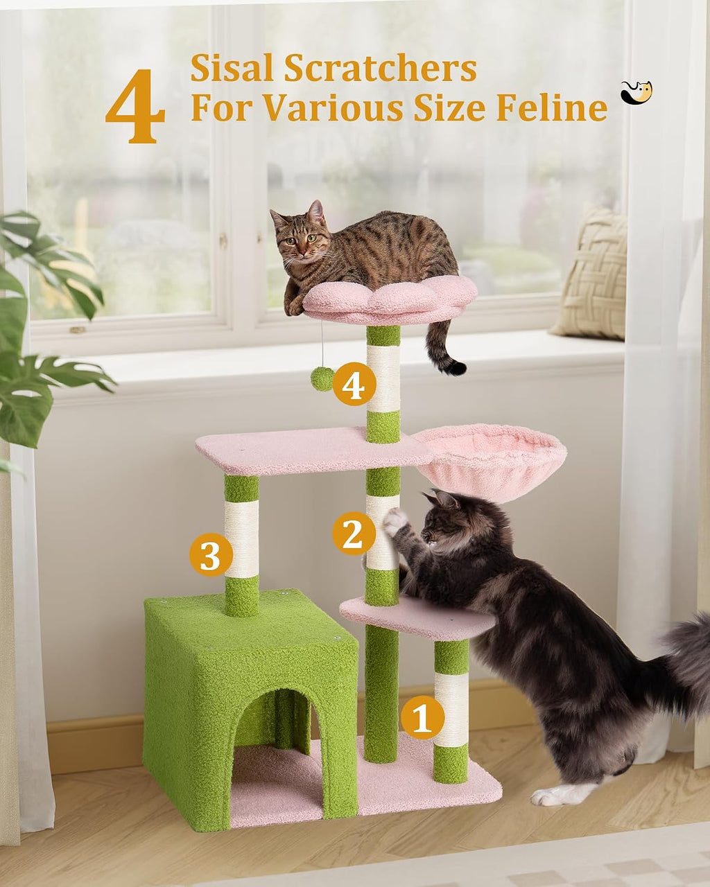 Aechonow Flower Cat Tree for Indoor Cats,41.2" Cute Cat Tree for Adult Cats