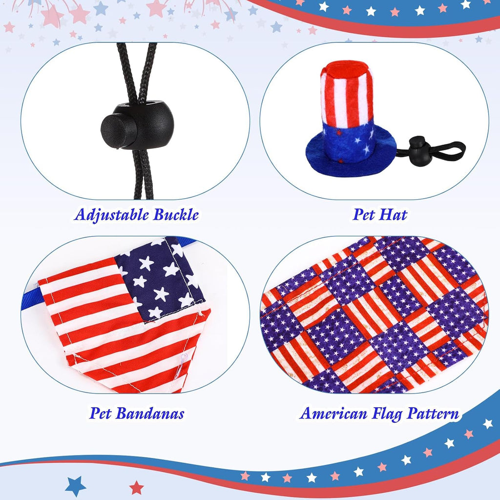 8 Pcs Independence Day Bearded Dragon Costume 4th of July Guinea Pig Hat and Cloak Adjustable Lizard Bandanas American Flag Cap for Small Animals Lizards Bearded Dragons