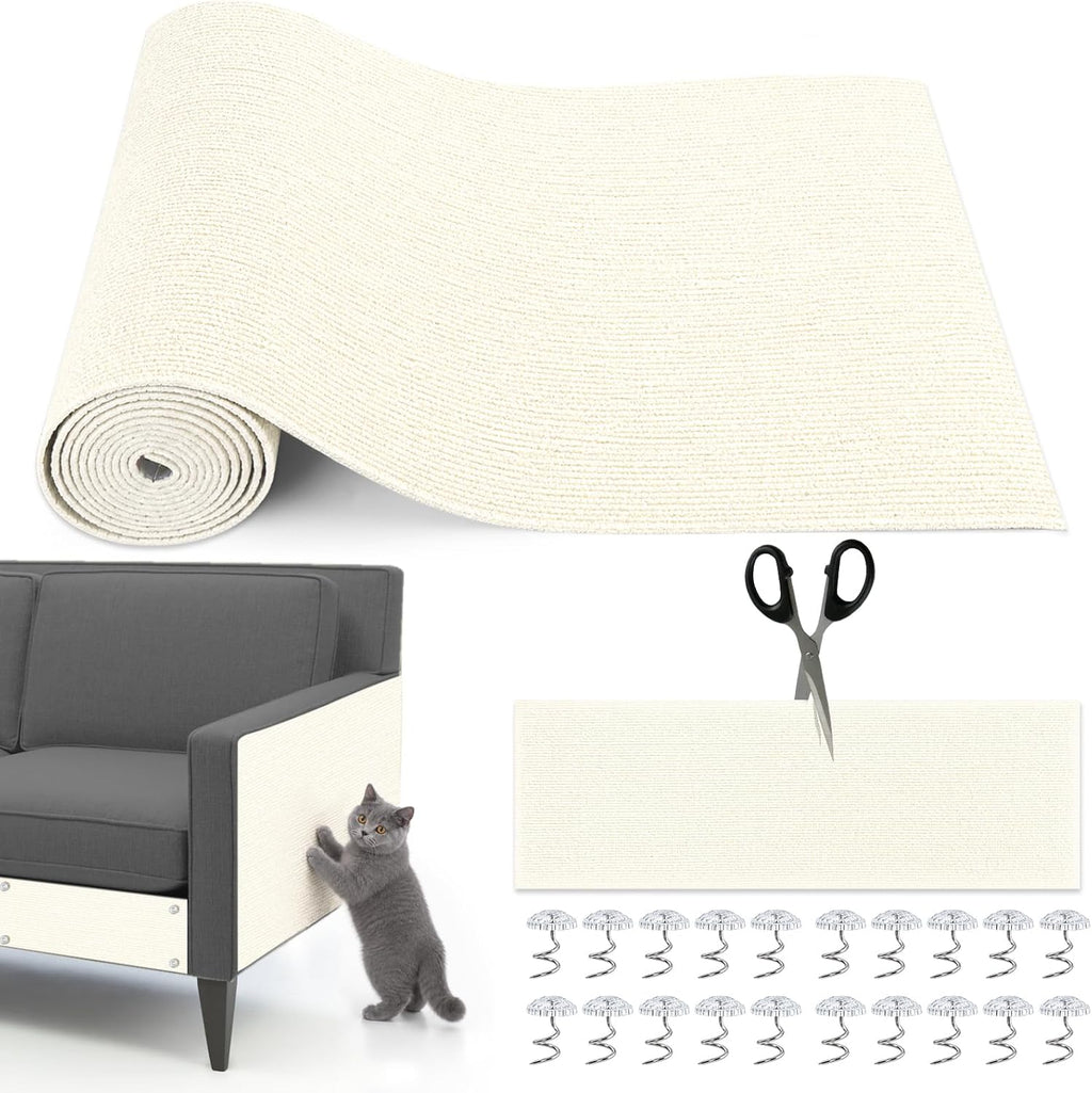 Cat Scratching Mat, 118" x 15.8" Self-Adhesive Trimmable Cat Scratching Carpet Mat with 20 Screws, DIY Cat Scratchers Furniture Protector for Indoor Cats, Couch, Wall and Cat Tree Shelves