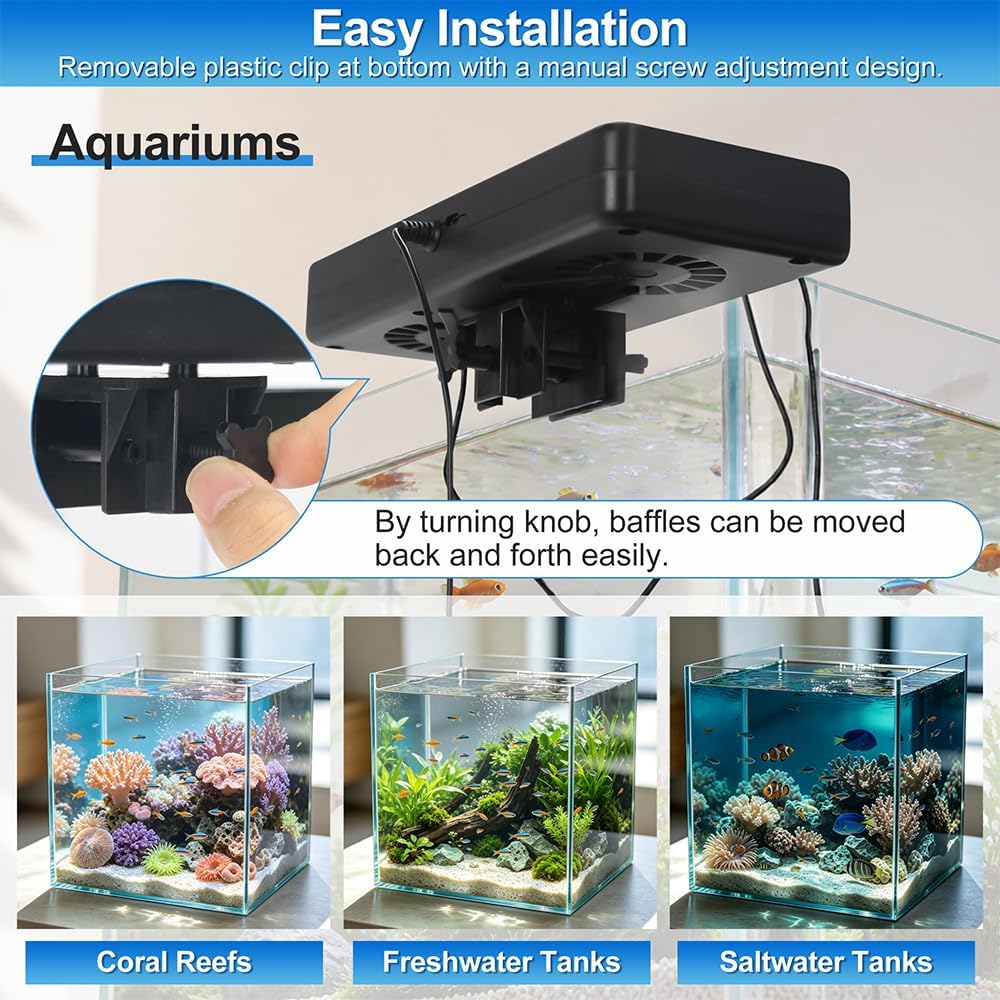 Aquarium Auto Temperature Control Chiller Fan Ultra-Quiet Fish Tank Cooler Fan Cooling Effect 3-8°F with Temperature Probe & LCD Display for Axolotl Betta Aquariums