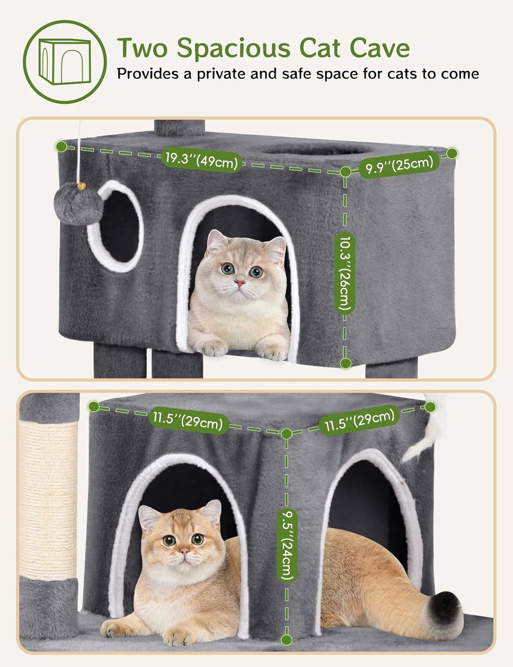 Cat Tree with 2 Cozy Condos & 6 Sisal Scratching Posts, 60-inch Multi-Level Cat Tower for Indoor Cats, Extra Sturdy Cat Activity Center (Dark Gray)