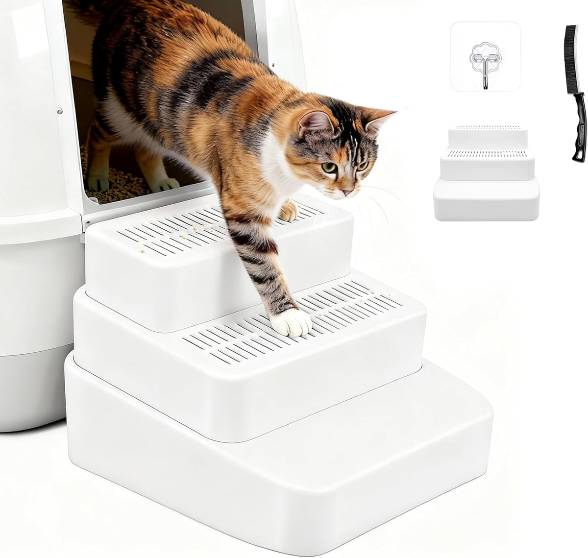 3 Steps Cat Litter Box Step with Litter Mat for Automatic Litter Boxes