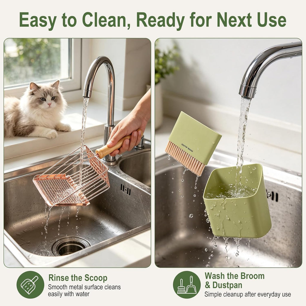 Cat Litter Scoop Set, Stainless Steel Scoop with Broom & Dustpan