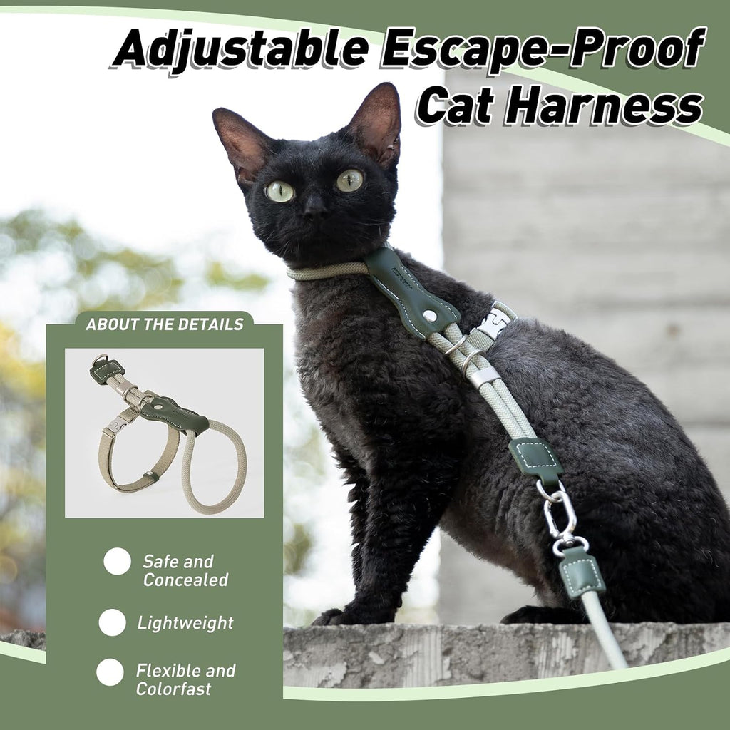 ETIAL Premium Adjustable Escape-Proof Cat Harness & Leash Set with Leather Sliding Back, 4.3ft Nylon Rope, Cross-Strap, Heavy-Duty Buckles for Secure Walking (Hibiscus Purple, Back Length 3.5”-4.7”)