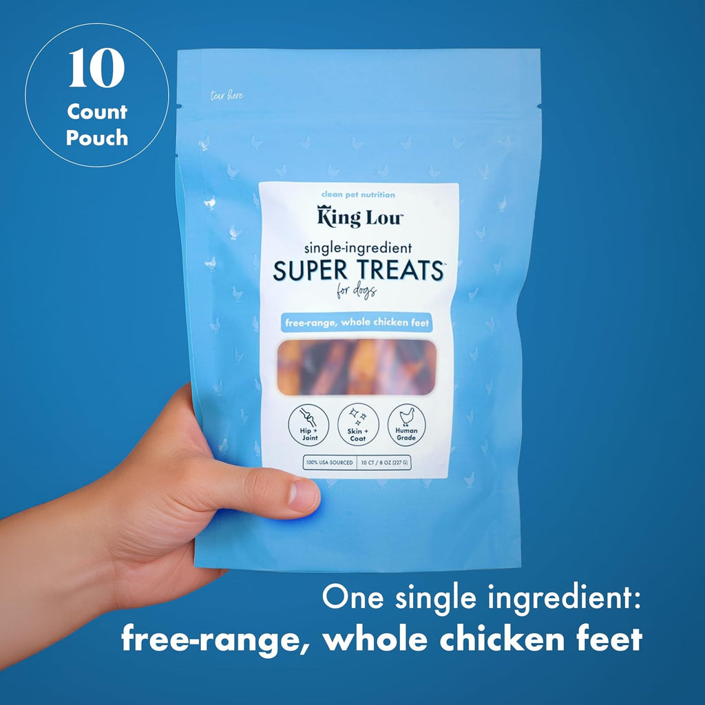 King Lou Pets Whole Chicken Feet for Dogs, Dehydrated Treats, 10 Count