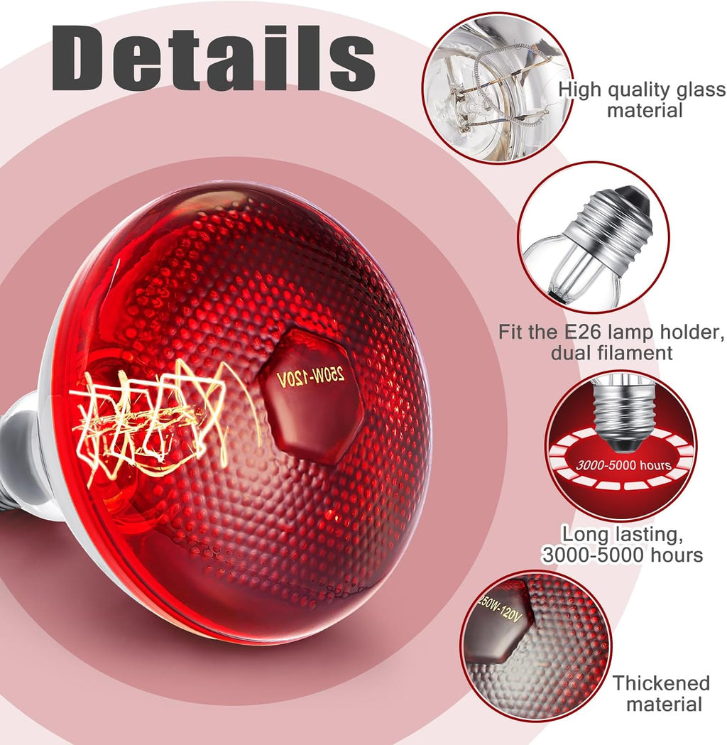 VIHOSE 8 Pack Heat Lamp Bulbs, Red Infrared Bulbs 120 V, 150 Watt