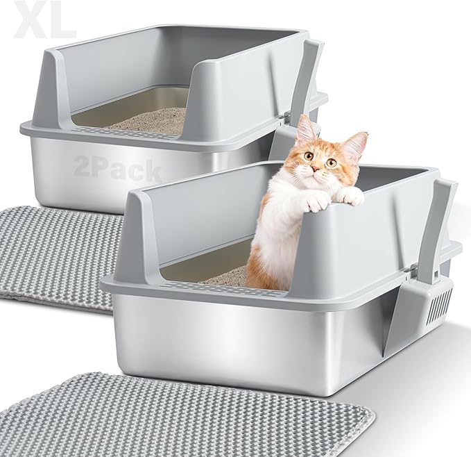 2 Pack Stainless Steel Litter Box, XL Metal Cat Litter Box by Unknown