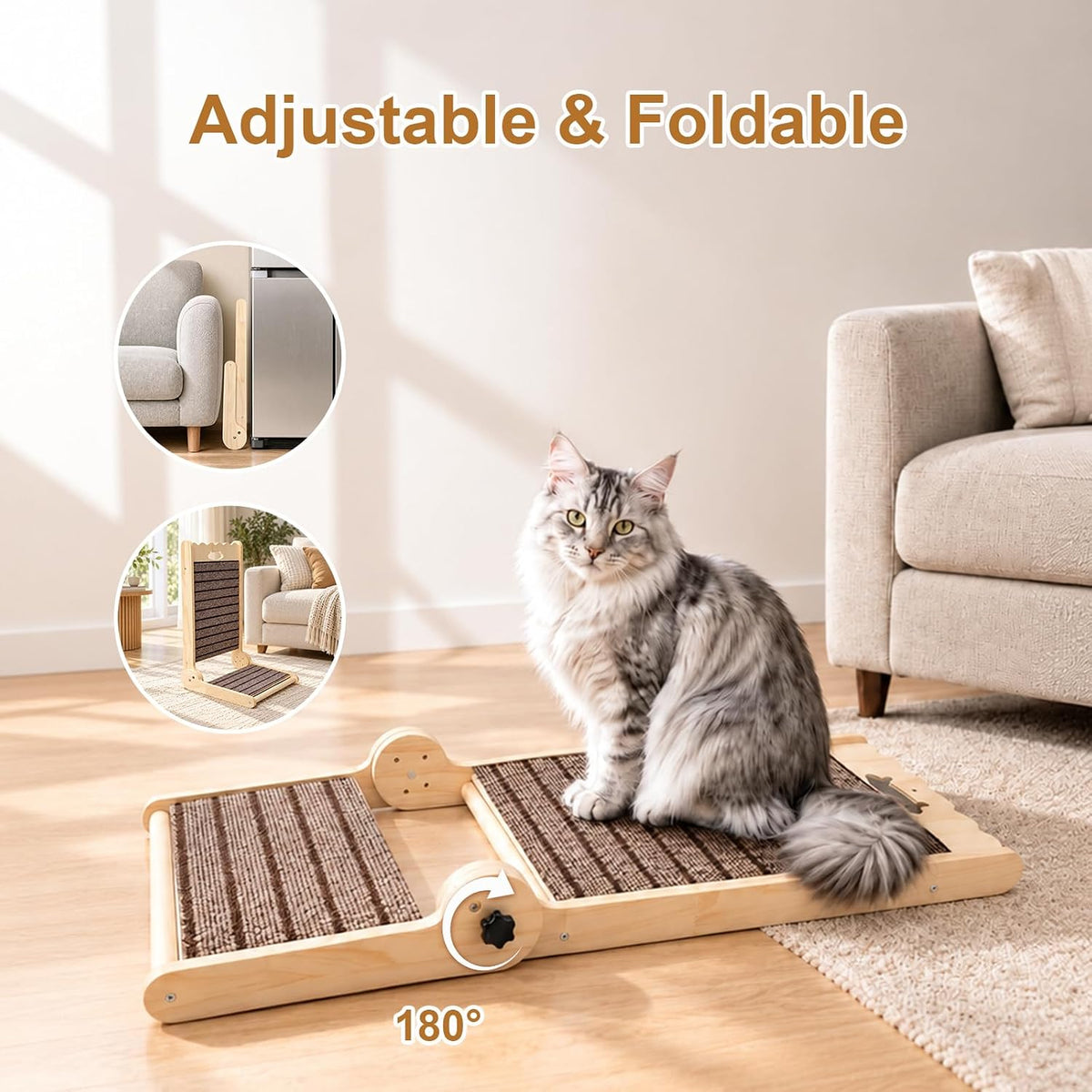 Natural Cork Cat Scratcher, 23.6in Replaceable Pads for Indoor Cats