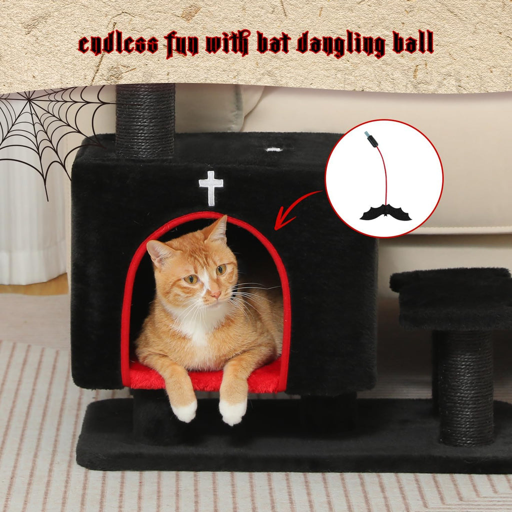 Gothic 3-in-1 Cat Stairs with Scratching Post & Condo, Pet Steps