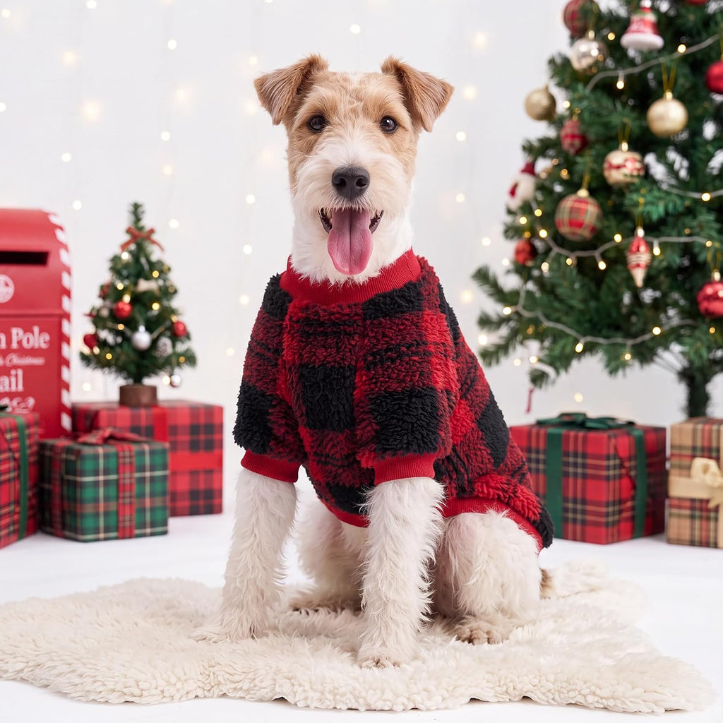 XPUDAC 2 Pack Dog Sweater for Small Medium Dogs Fleece Dog Sweaters Plaid Winter Warm Soft Doggie Sweaters Pullover Design for Chihuahua Yorkie Boy Girl Pet Clothes Outfits M
