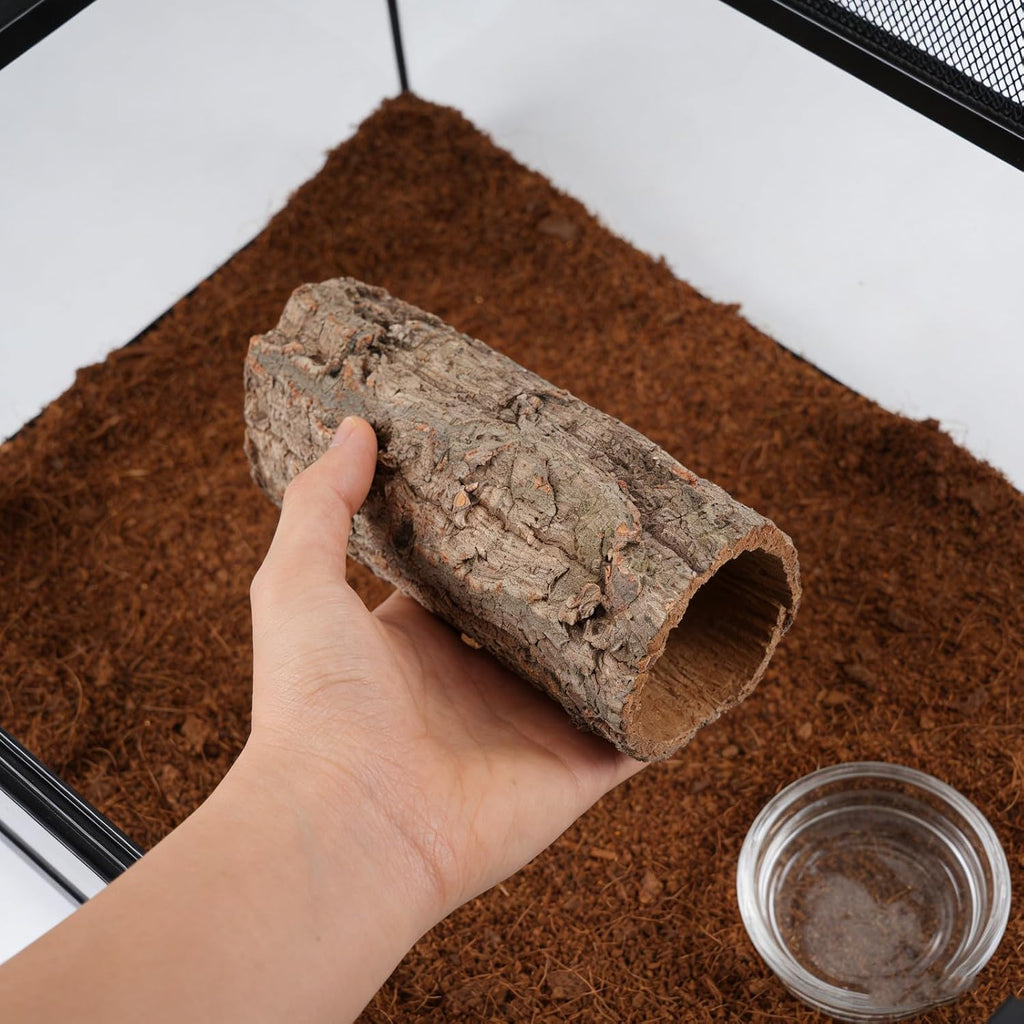 Veemoon Natural Tree Trunk Reptile Hide, Hollow Wood Log Lizard Hide Cave Reptile & Amphibian Habitat Hideouts Aquarium Climbing Platform Fish Tank Shelter Landscape for Pet Tank Supply, 8×4"
