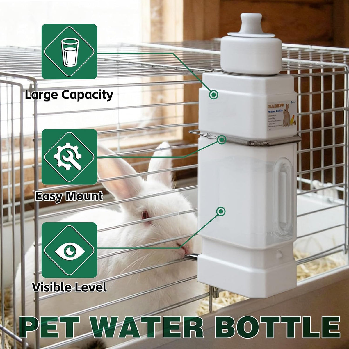 Salcod 42 oz Small Pet Water Bottle for Cage with Top Fill Design, White