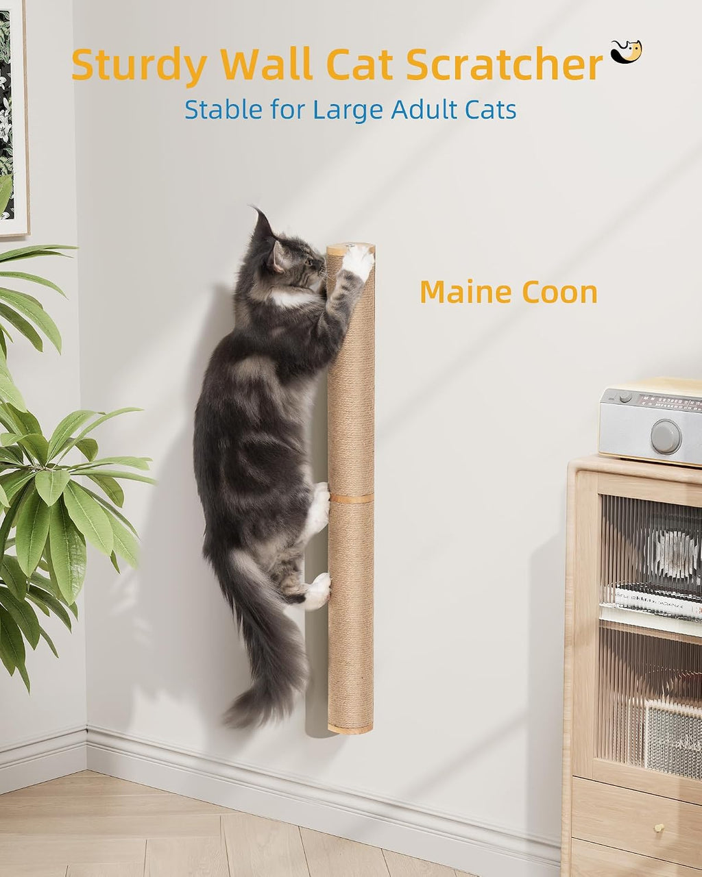Aechonow 34" Cat Scratching Post, Wood Wall Mounted Cat Scratcher for Cats