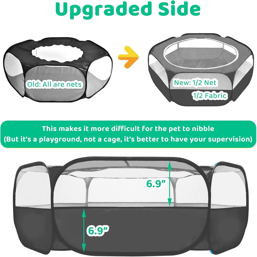 Guinea Pig Playpen with Cover, Hamster Playpen with Top, Rabbit Pop Up Playpen with Roof & Pet Small Rat Toilet, Square Potty Trainer Corner Litter Bedding Box Pet Pan