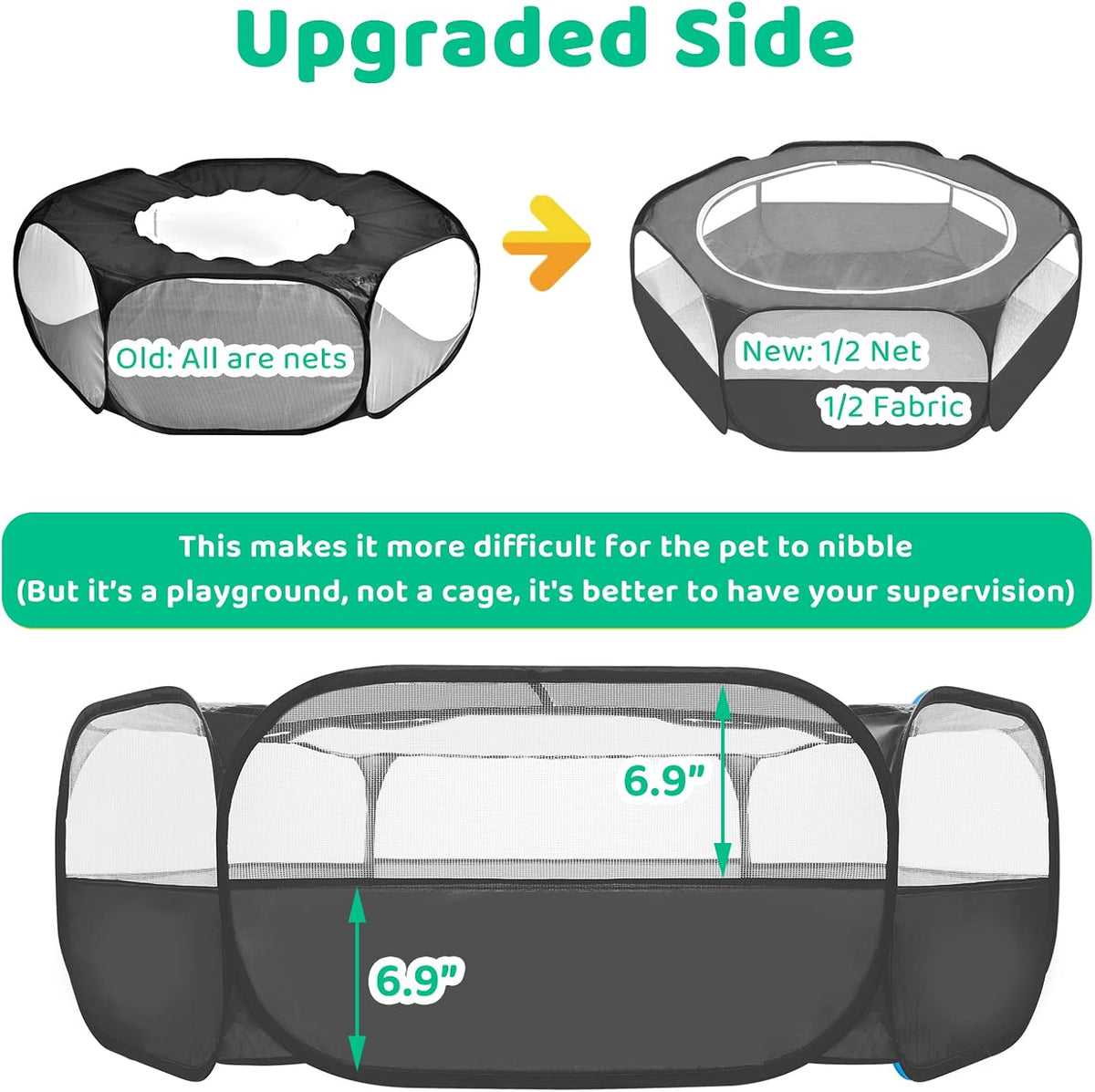 Guinea Pig Playpen with Cover, Hamster Playpen with Top, Rabbit Pop Up Playpen with Roof & Pet Small Rat Toilet, Square Potty Trainer Corner Litter Bedding Box Pet Pan