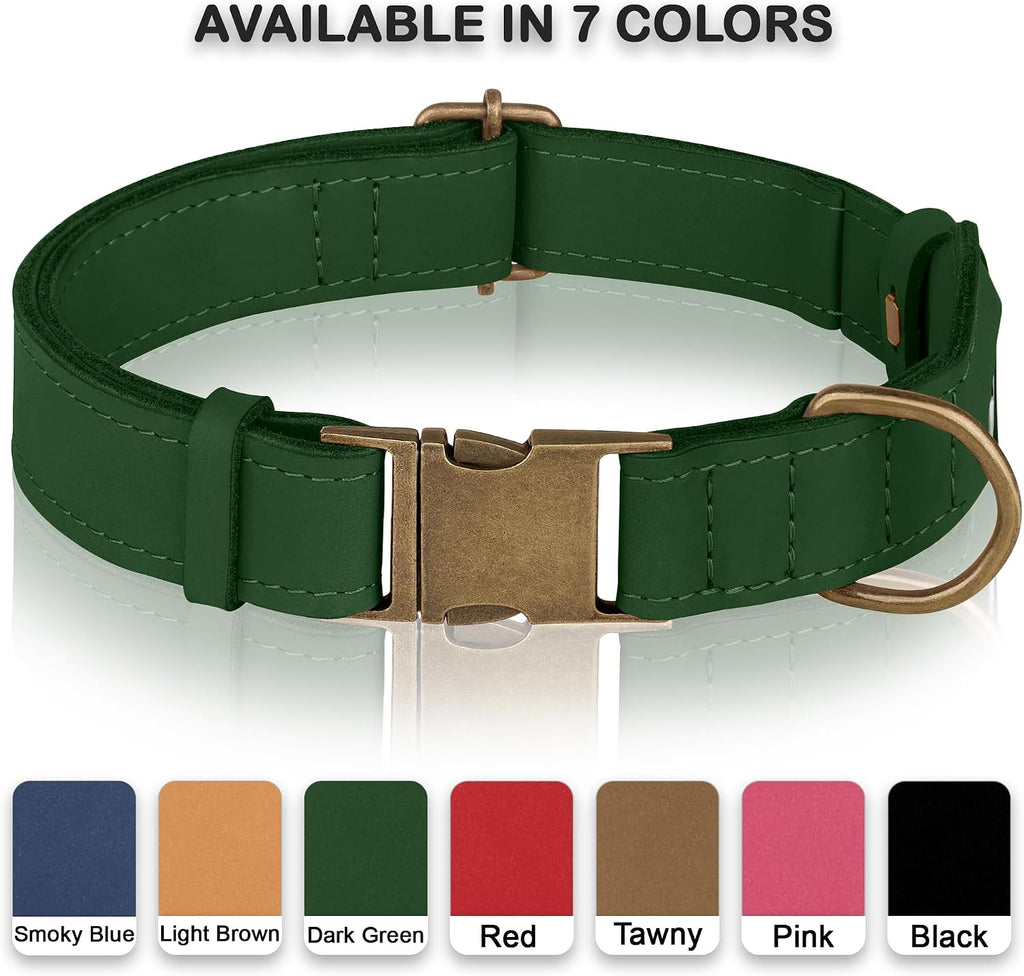 Dog Collar with AirTag Holder - Genuine Leather Dog Collar with Metal Buckle and Compatible with Air Tag - Smart GPS Tracking Pet Collars (Dark Green, S, 12"-15" Neck Fit)
