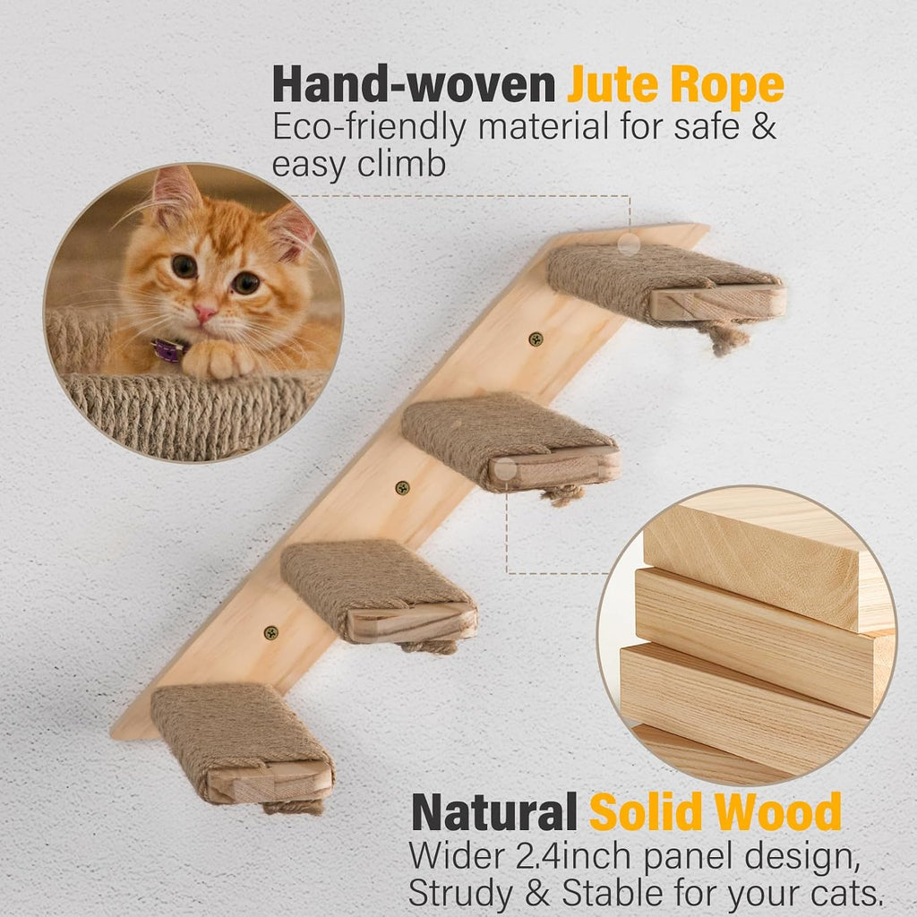2 Pack 4 Steps Cat Wall Shelves and Stairs with Sisal Rope.Cat Wall Steps/Ladder Furniture ＆ cat Tree Supplies(Catstairs 2Pack-4Steps)