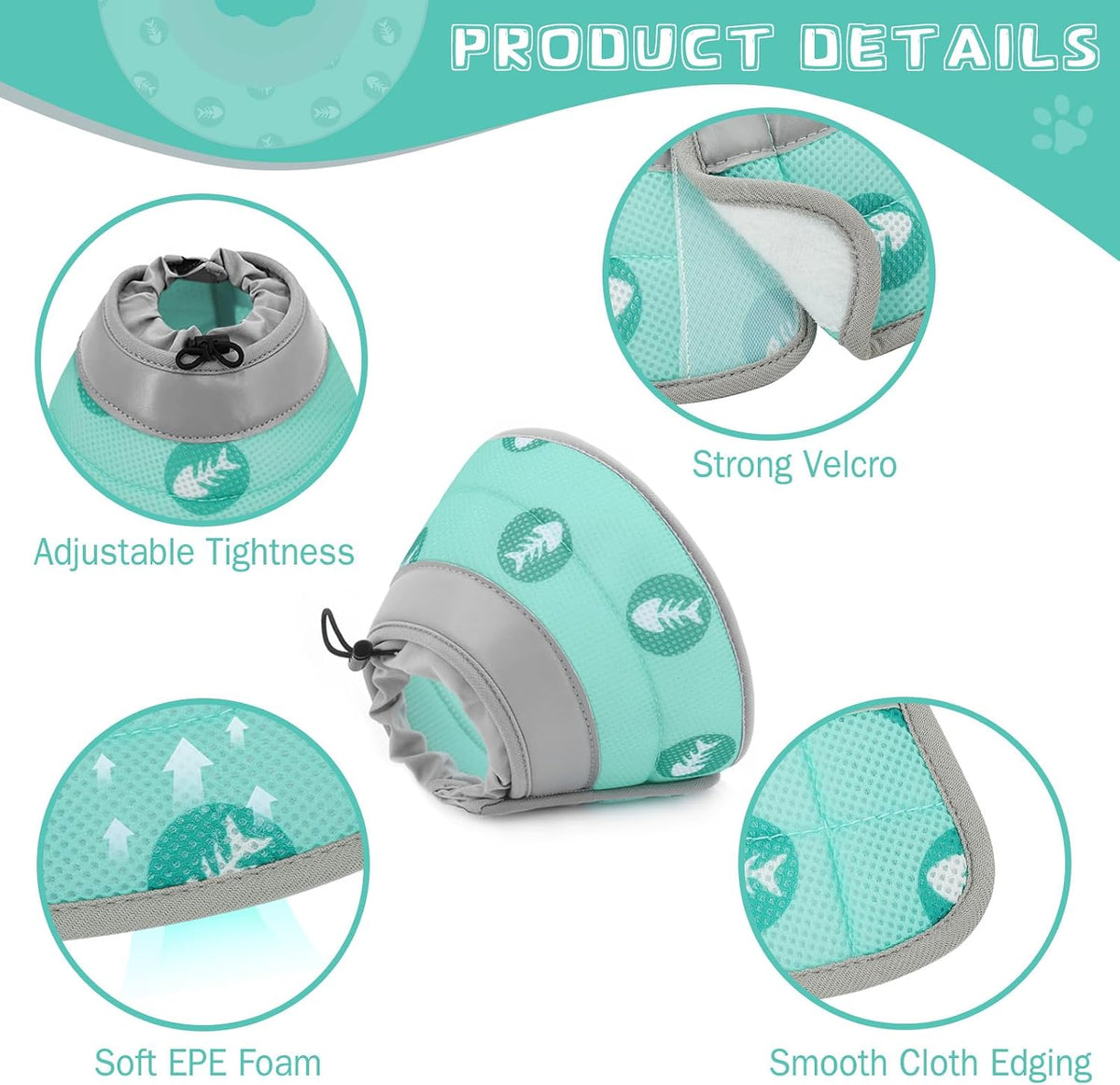 Cat Cone Collar Soft Elizabethan Collar for Surgery Recovery - Adjustable for Small and Large Cats Kittens to Stop Licking