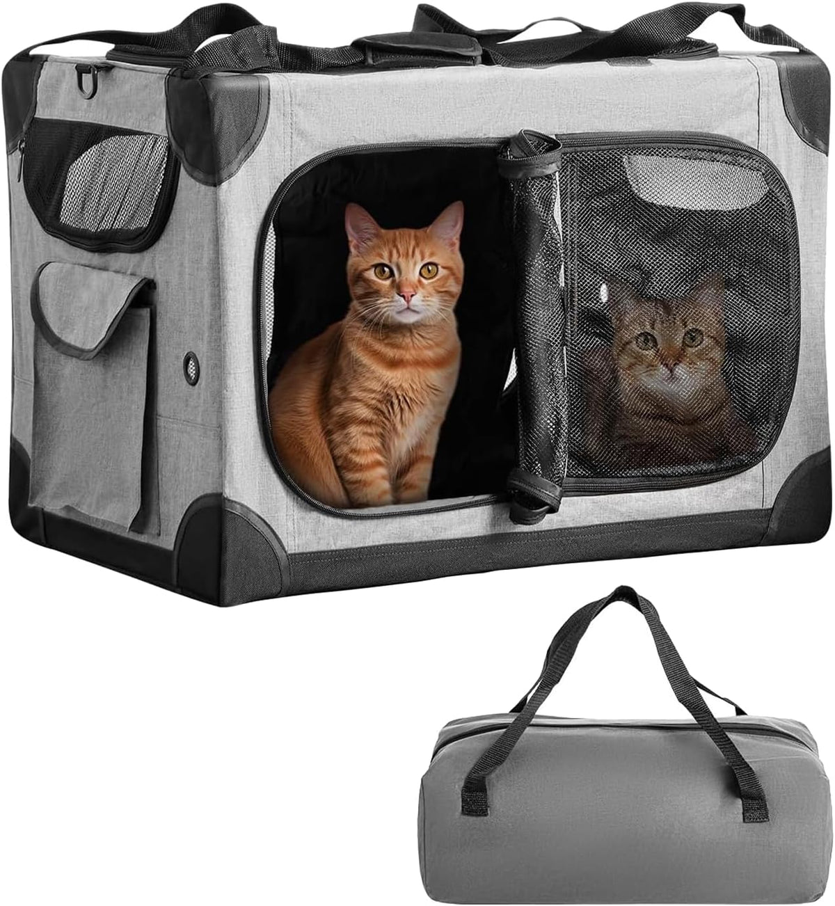 Soft-Sided Cat Carrier, 17.7“×10.2”×11“ Foldable Portable Pet Travel Bag, Cream & Green