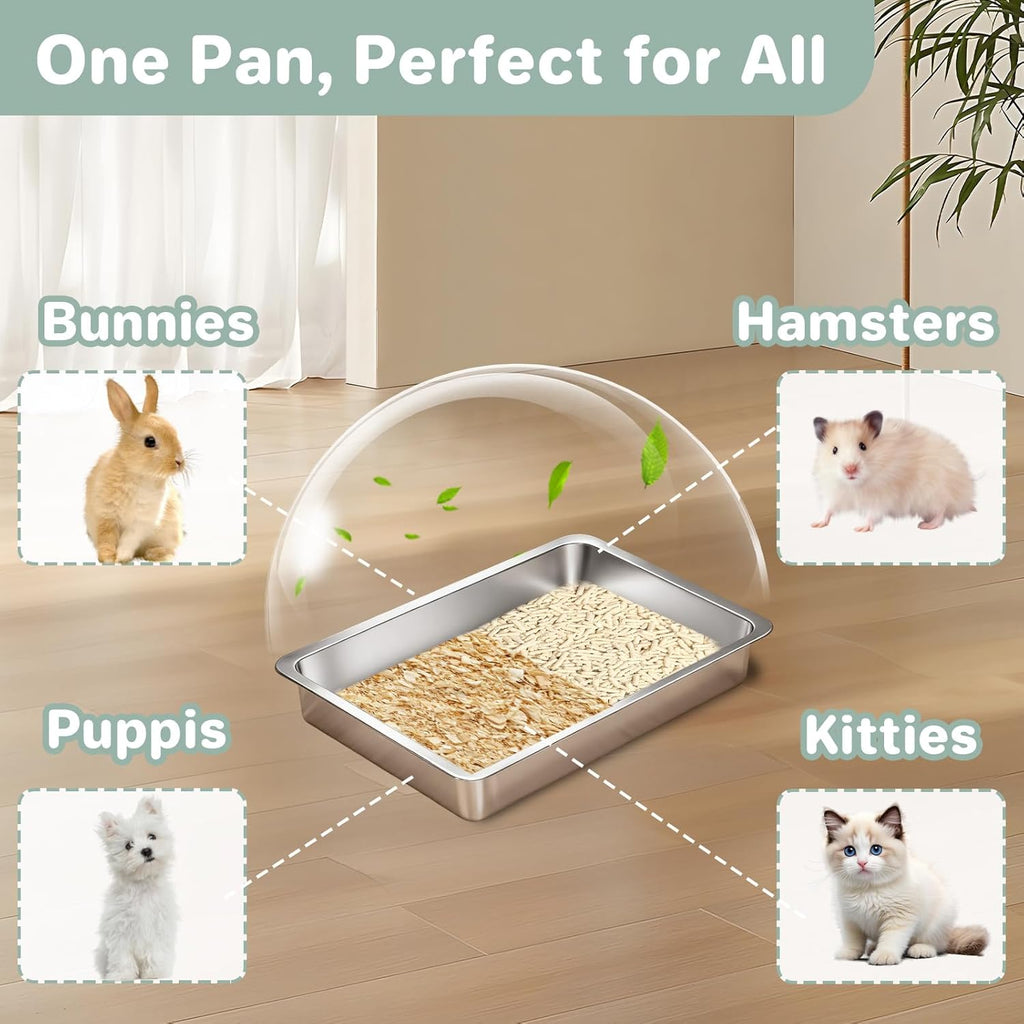 Low Entry Stainless Steel Cat Litter Box for Kittens, Metal Kitty Shallow Litter Box, Easy Access Kitty Litter Pan Tray, Easy Cleaning -17.72'' Lx 13.78'' W x 2.76'' H