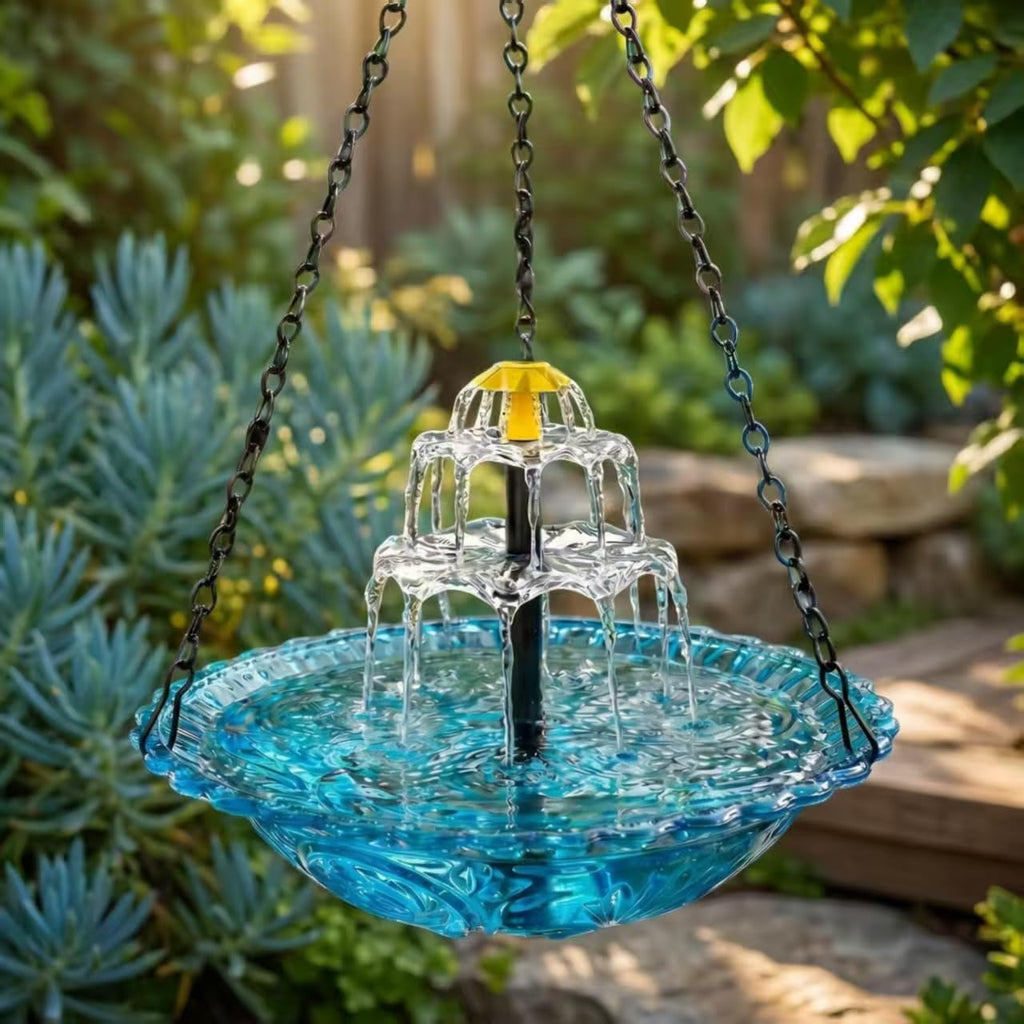Solar Powered Hanging Bird Bath, Fountain Solar Powered Outdoor Bird Bath for Garden Patio Yard (Blue)