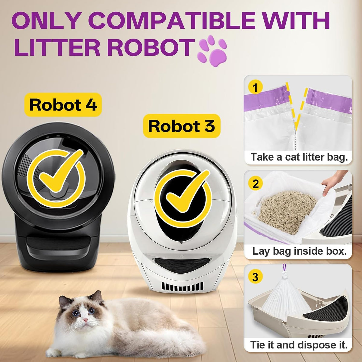 120PCS Automatic Cat Litter Box Waste Bags Compatible with Litter Robot 4/3