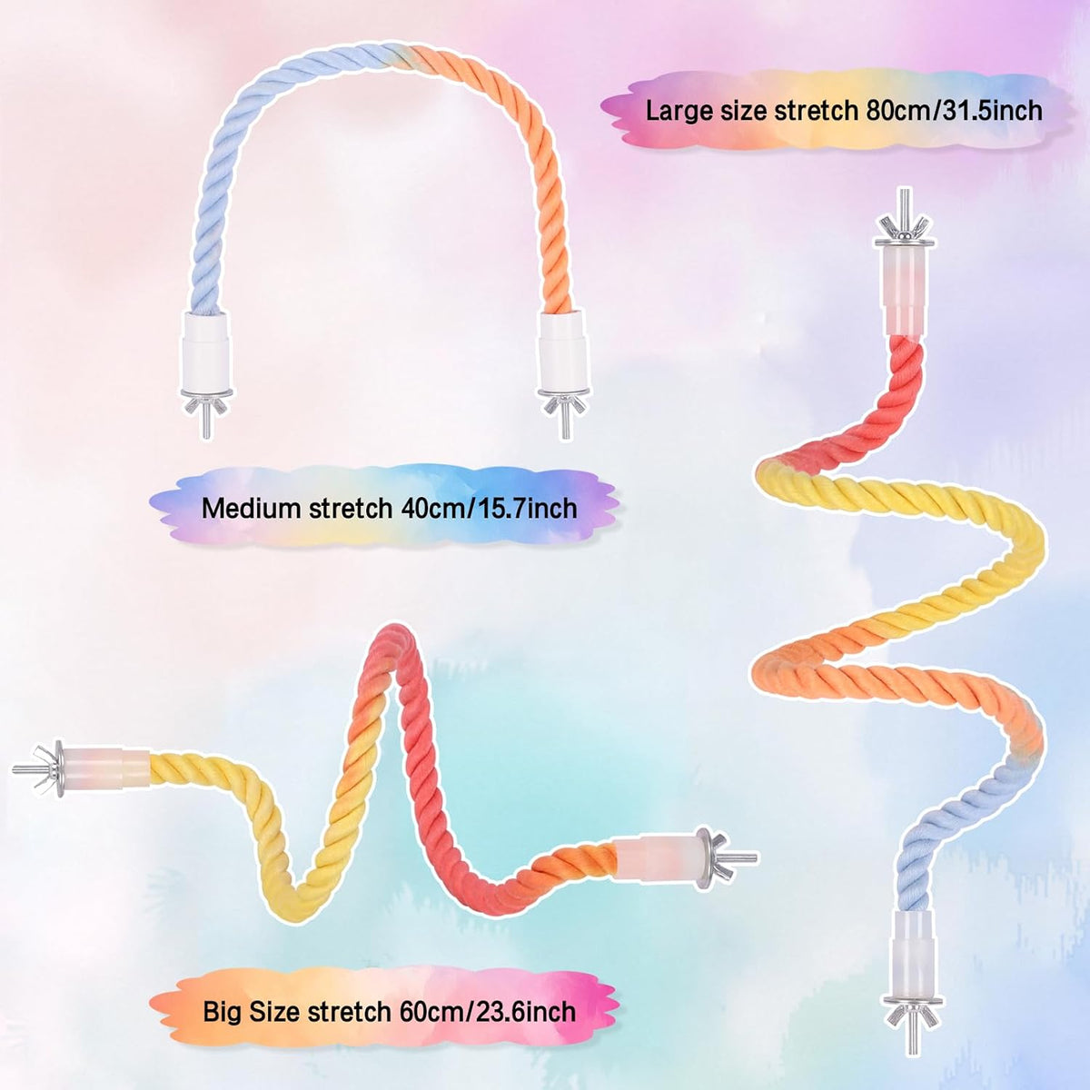 3Pcs Gradient Bendable Bird Perch Stand Set Climbing Rope Swing Playing Toys for Bird Cages Colorful Stand Rope for Parrots Cockatiels Budgies (Yellow, one Size)