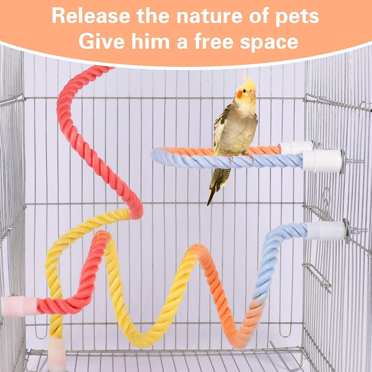 3Pcs Gradient Bendable Bird Perch Stand Set Climbing Rope Swing Playing Toys for Bird Cages Colorful Stand Rope for Parrots Cockatiels Budgies (Yellow, one Size)