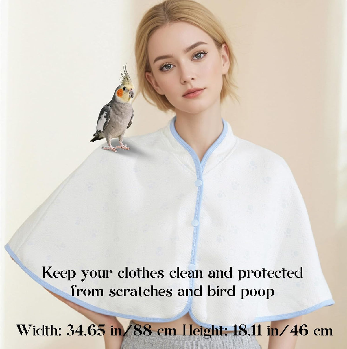 Reusable Parrot Diaper & Shoulder Protector - Poop Catcher Cloak for Cockatiels, Conures, Parakeets, Lovebirds, Small Macaws - Parrot Toys (White - Blue Border, Large)