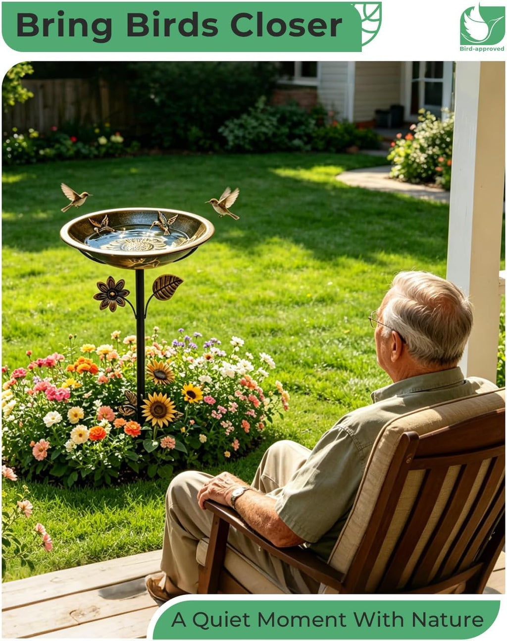 Metal Bird Bath for Outside Hummingbird Embossed Bowl with Stake