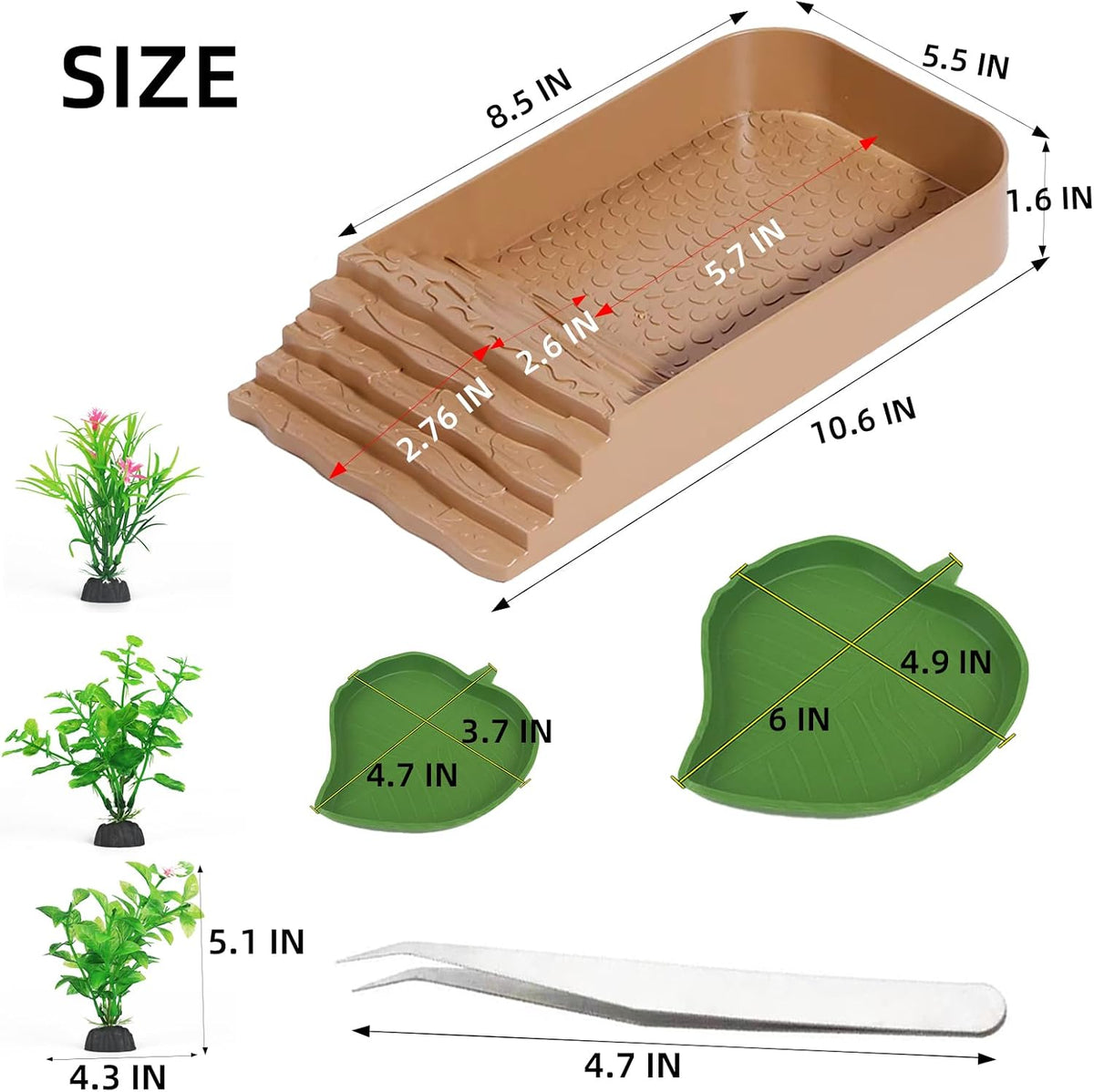 7 PCS Reptile Water Dish Bathing Pool Tortoise Habitat Accessories