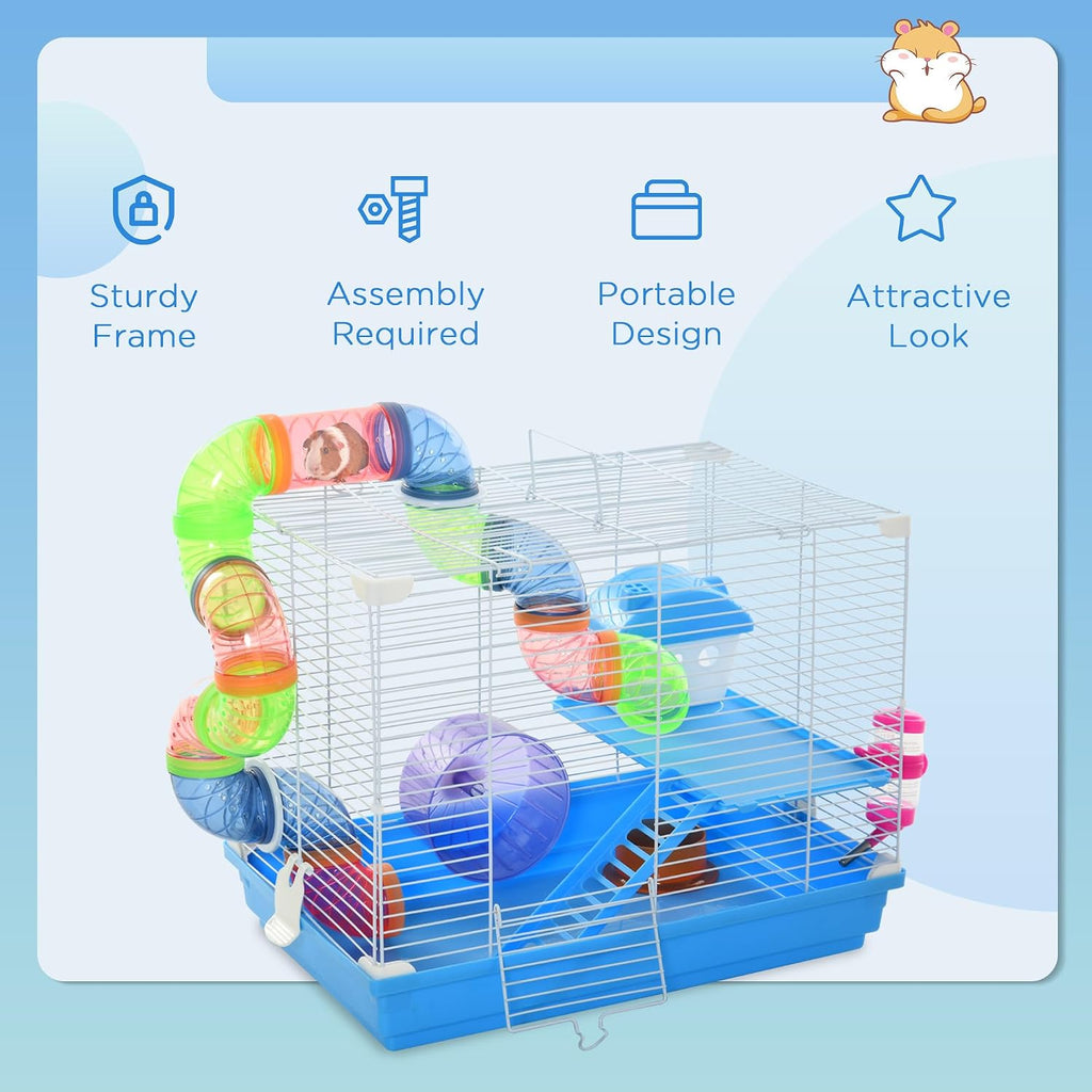 PawHut 2-Level Hamster Cage Metal Wire for Mice Rats with Exercise Wheel