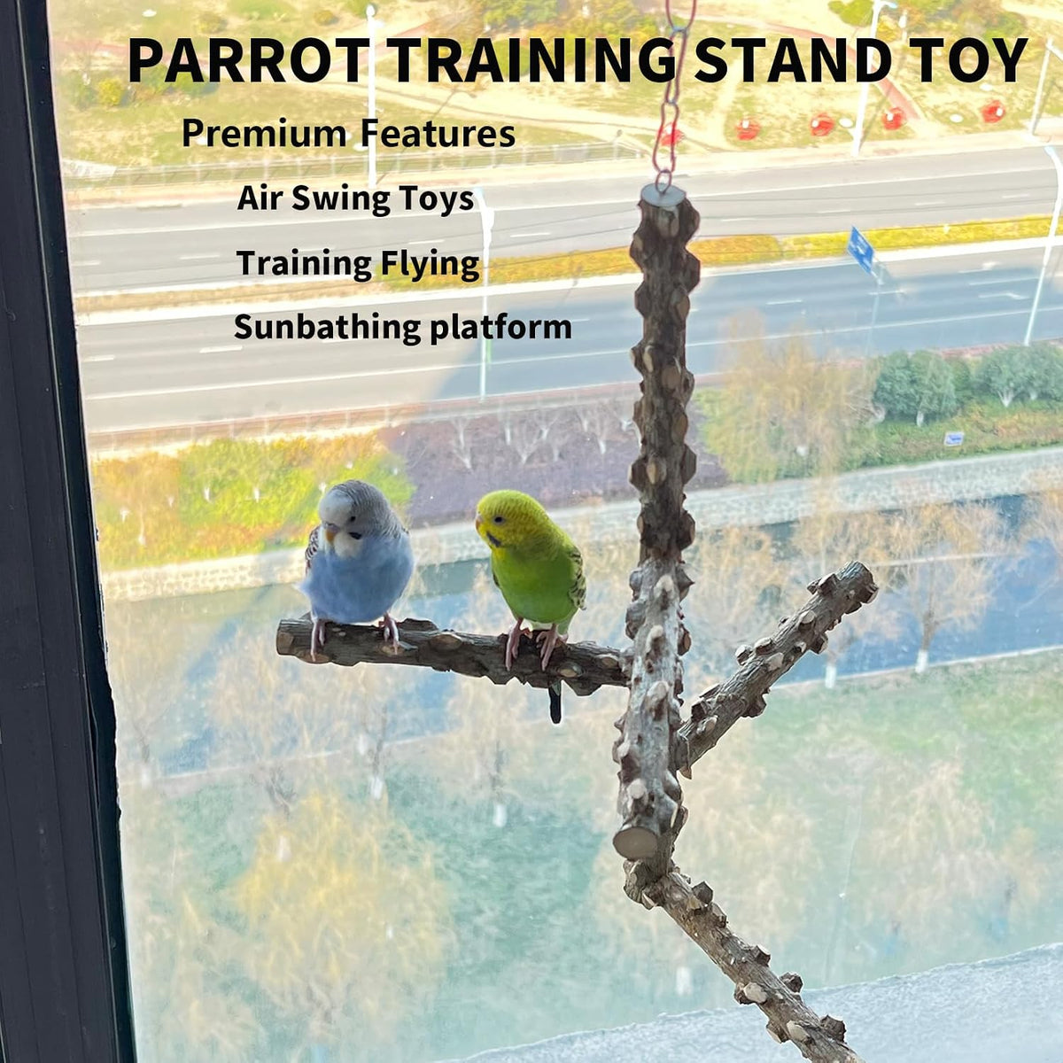 FlidRunest Bird Perch, Hanging Bird Tree Ceiling Perch Swing Toy, Natural Pepper Wood Bird Training Toy for Parrot Parakeet Cockatiel Conure Small-Medium Birds