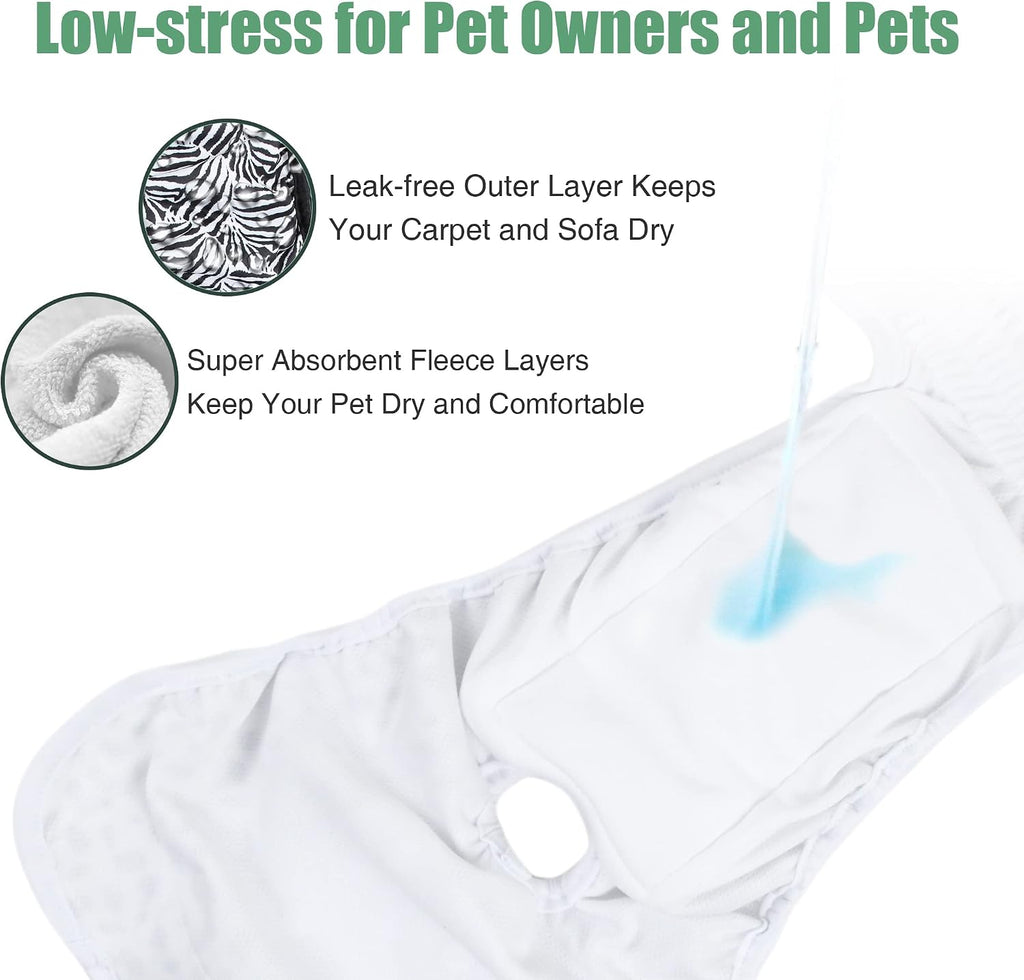 Wegreeco Washable Dog Diapers (3 Pack), Highly Absorbent Female Dog Diapers for Heat, Period, Incontinence, or Excitable Urination (Zebra, Giraffe, Spotty, XL)