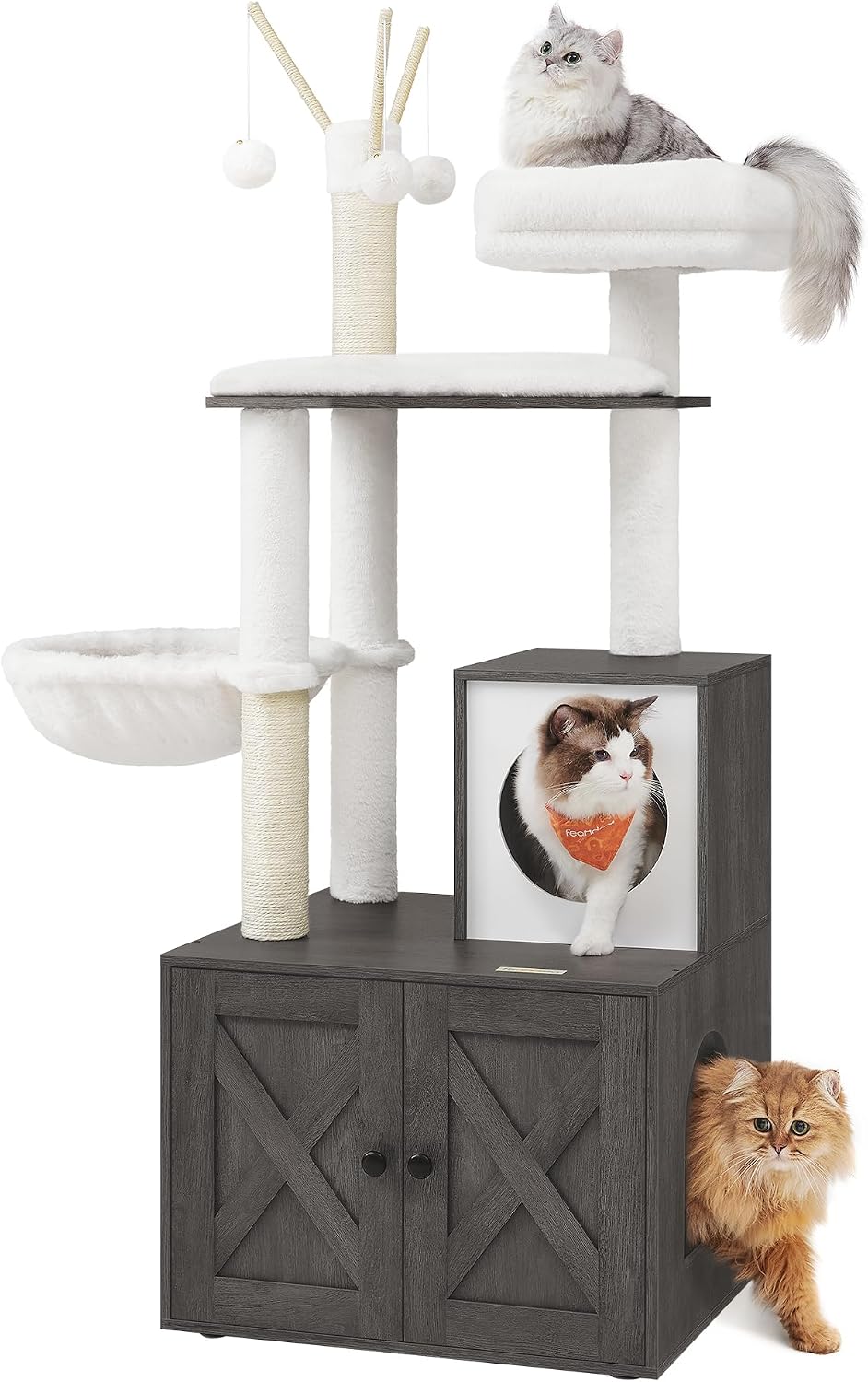 Feandrea Cat Tree with Litter Box Enclosure, 59-Inch, 2-in-1 Condo