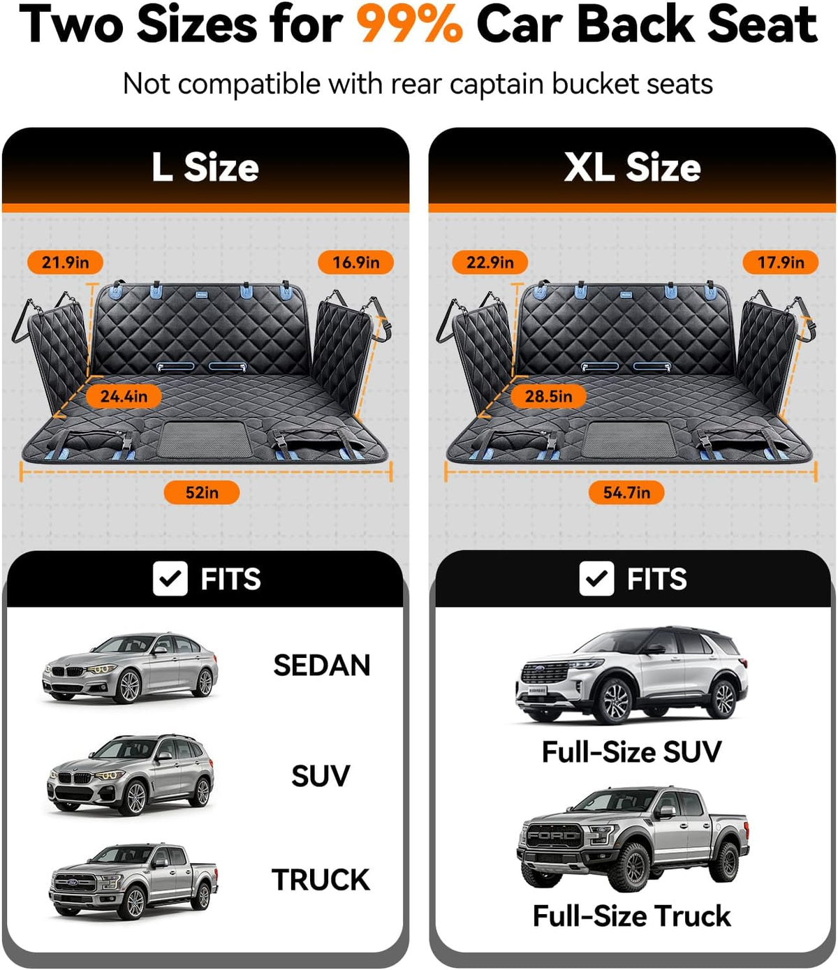 Rorhxia Hard Bottom Dog Car Seat Cover for Back Seat Extender, L