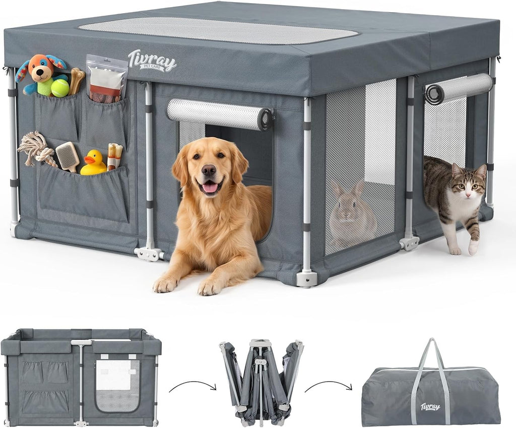Foldable Large Dog Playpen 47.2"x47.2"x26.3" Indoor Outdoor Use