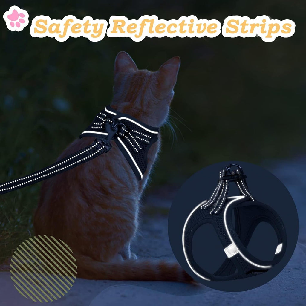 Cat Harness with Leash Set Mesh No Pull Reflective Escape Proof Walking Adjustable Step Soft Padded in Vest Harness for Small Medium Puppy, Cats Black M