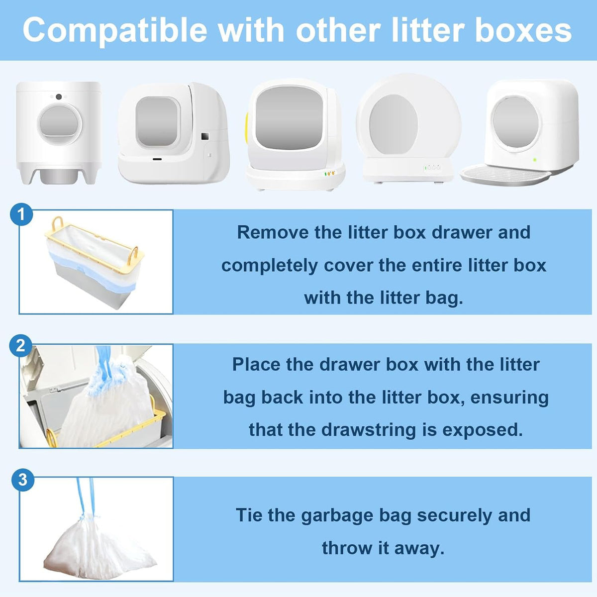 40 Count 21.6"Opening x 11.8"L Cat Litter Box Liners for Self-Cleaning Cat Litter Box, Replacement Automatic Litter Box Liners, 2 Rolls Drawstring Trash Bags for Robot, Extra Thick,（2 Packs/40 Counts）