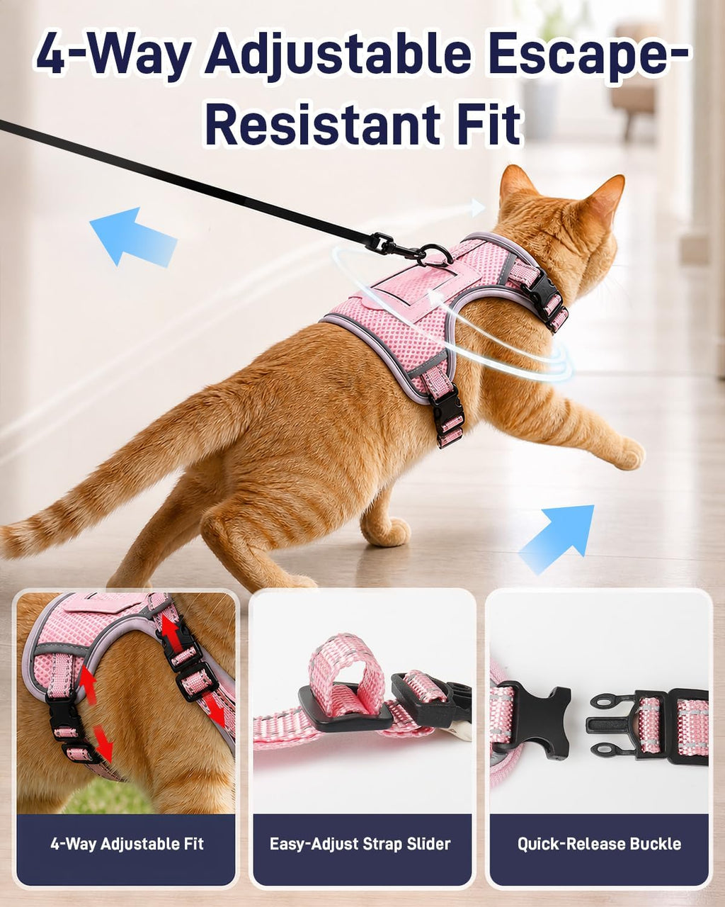 Escape Resistant Cat Harness and Leash Set with Pocket