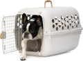 SportPet 26” Small Front Load Hard Sided Pet Carrier Kennel – Easy Access Durable Plastic Travel Crate with Carry Handle - Dog, Cat, Rabbit, & Small Pet, Ventilated Shell for Car, Vet, & Home – Cream