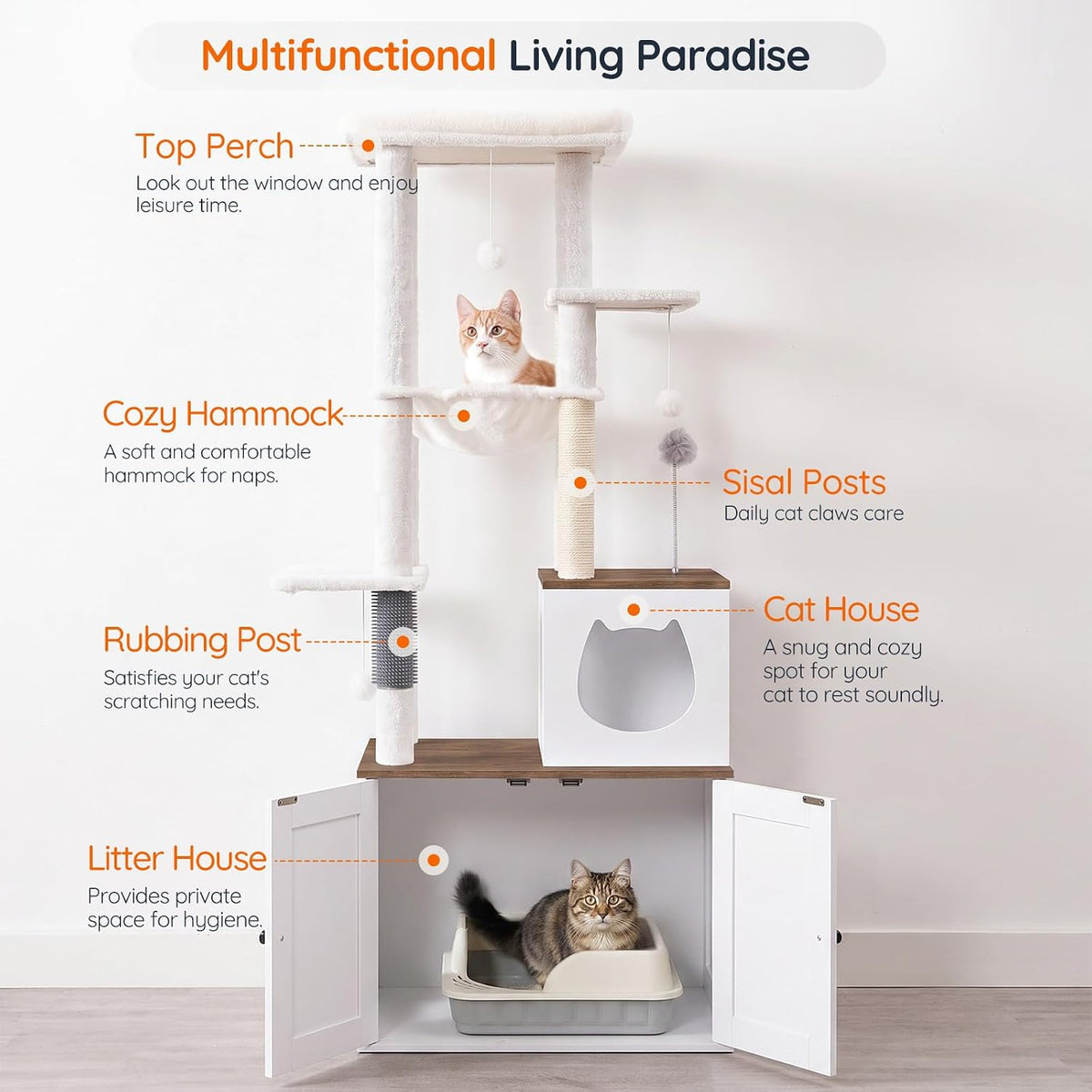 HOOBRO Cat Tree with Litter Box Enclosure, Tall Cat Tower for Indoor Cats