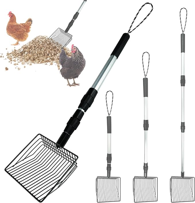 Chicken Poop Scooper 3 in 1 Adjustable Long Handle Litter Metal Scoop Heavy by Jtuxcke