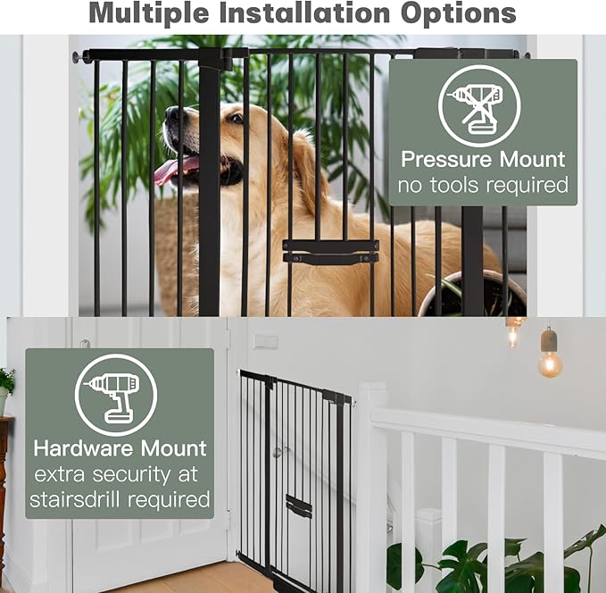 37 Inch Tall Baby Gate with Cat Door, Adjustable 29.55" and -46.06", Auto Close - Image 3