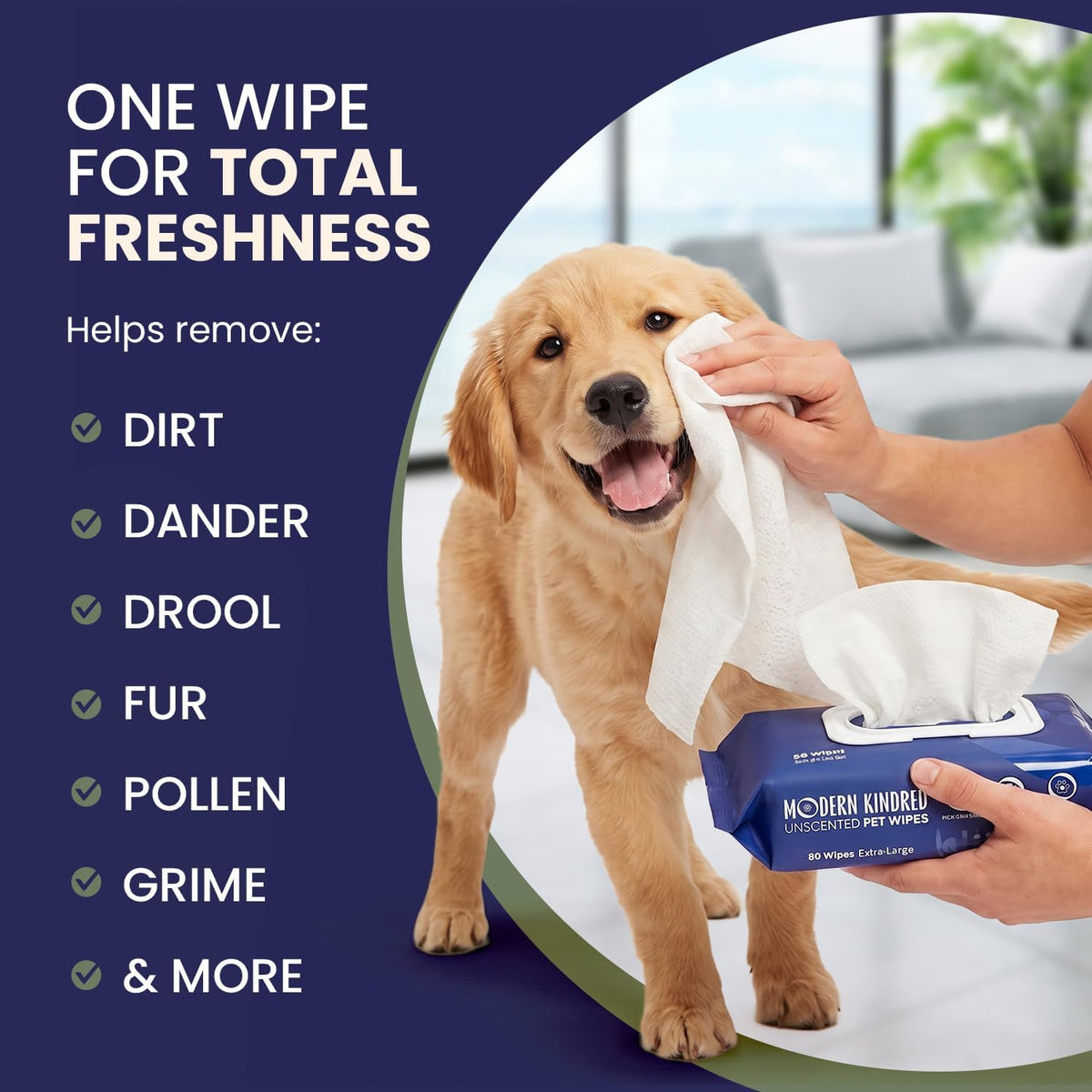 Hypoallergenic Pet Wipes for Dogs & Cats, 80 Count