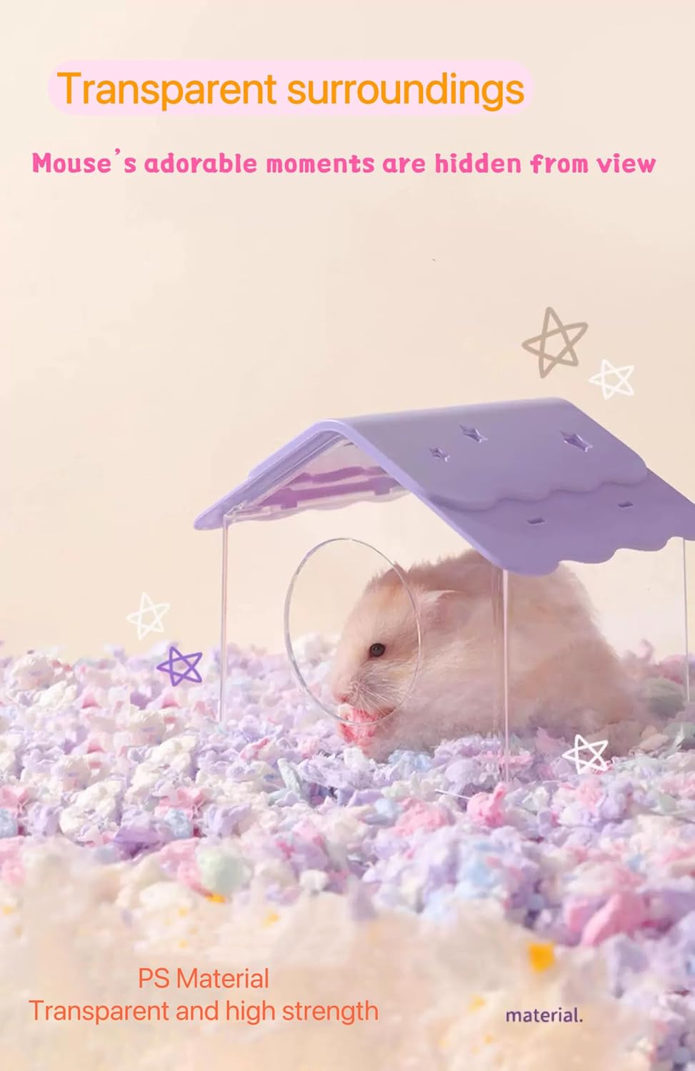TUTU&LELE Starry Sky Hamster Hideout with Plush Cushion for Dwarf Hamsters (Purple)