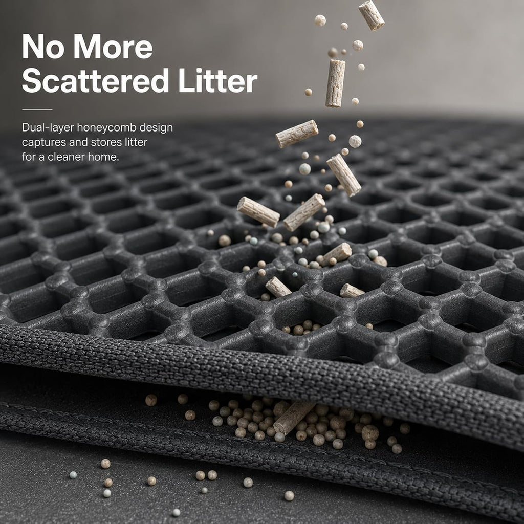 Cat Litter Box Mat,Double-Layer Honeycomb Litter Trap 30"x22" Blakc